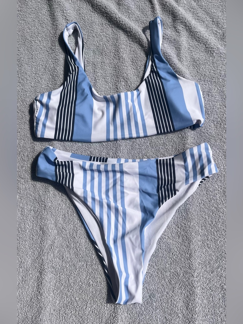 Striped Light Blue & White Women's Bikini Set